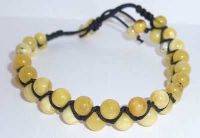 Handgekn�pftes Bernstein Stoffarmband Perlen