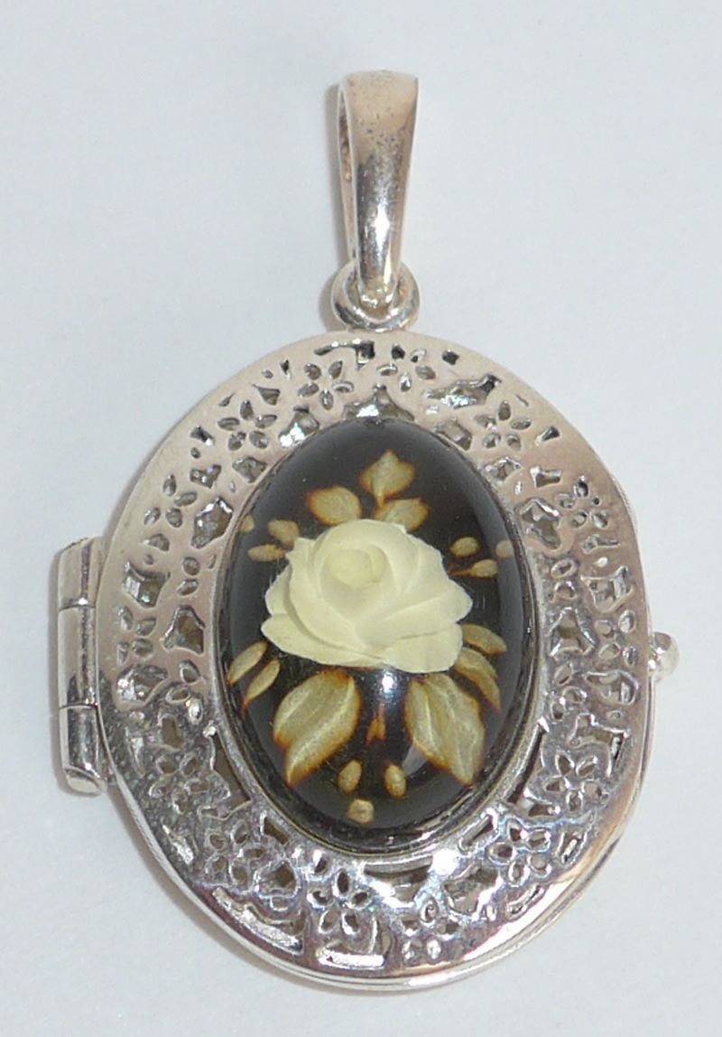 Bernstein Medaillon Silber Rose