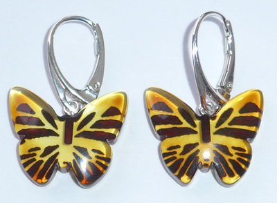 Bernstein Ohrringe hängend Schmetterlinge