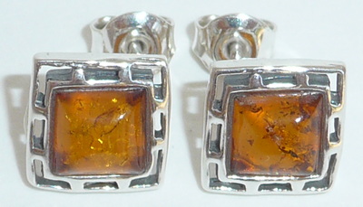 quadratische Bernstein Ohrstecker cognac Silber